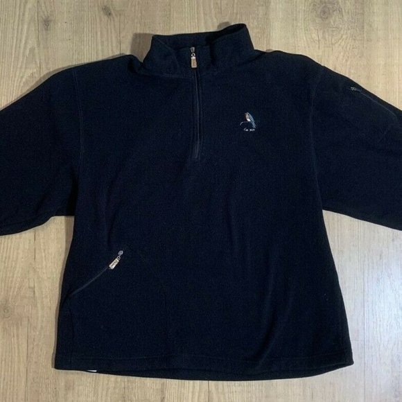 Peter Millar Golf 1/4 Zip Fleece Pullover Womens Medium Pockets Black Bird 1929 - Picture 1 of 7